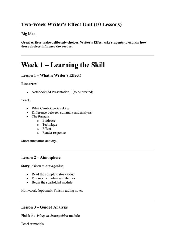 Writer's Effect Teaching Guide